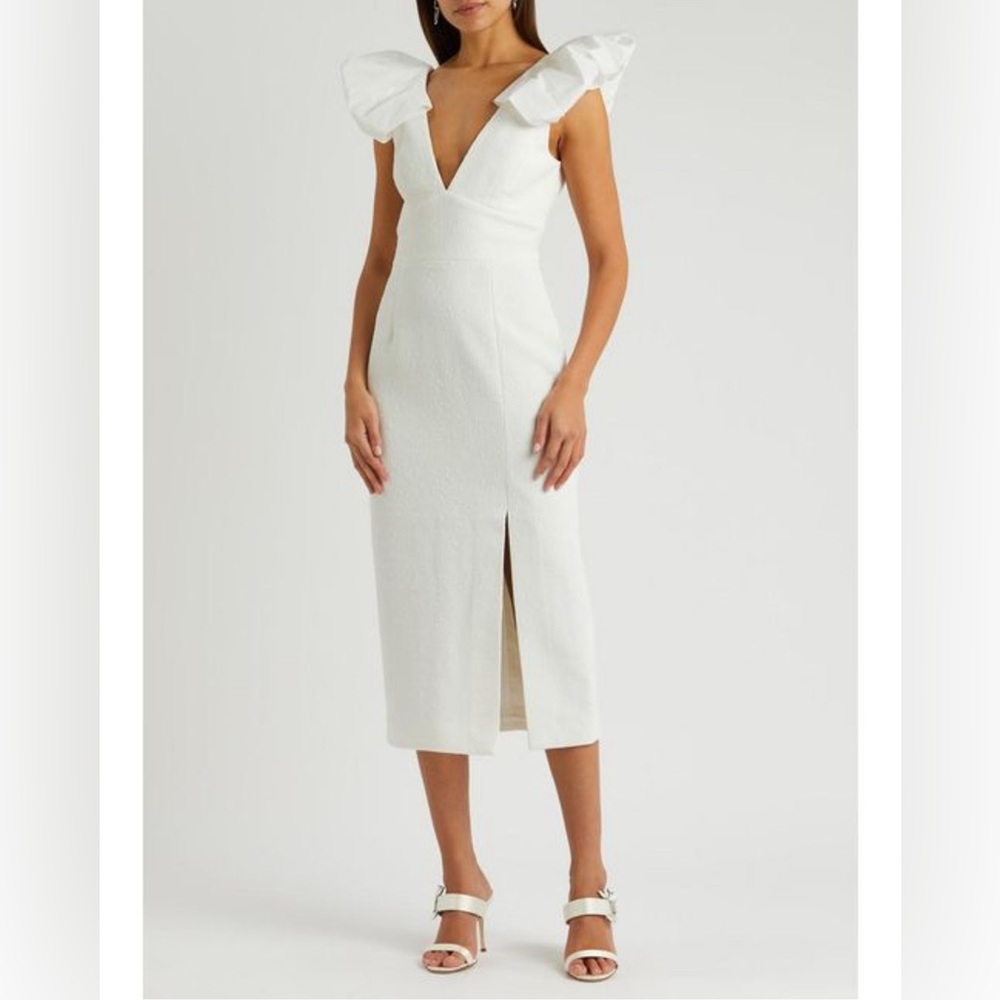 Rebecca Vallance Puff-Sleeve V-Neck Midi Dress